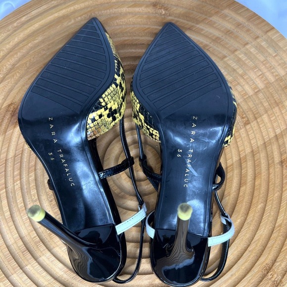 Zara Women’s Snake Print heeled sandals Pointed Toe Black/ Yellow Size 36 . - Picture 8 of 8